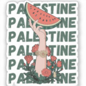 Sticker pastèque, fleurs et palestine Texte Répéter (Recto)