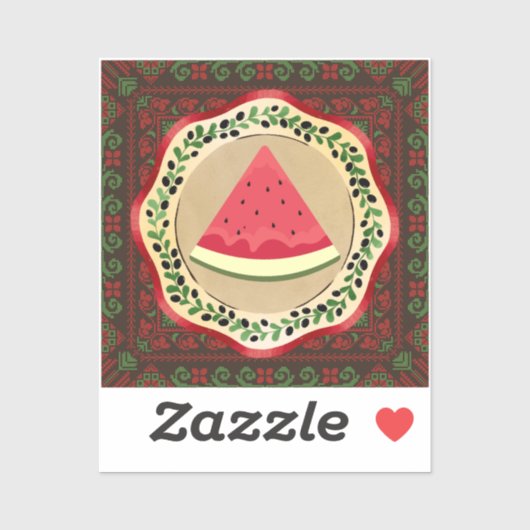 Sticker pastèque sur plaque d'olive avec tatreez palestini (Feuille)
