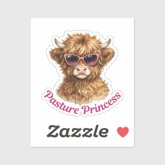 Sticker Pasture Princess Cute Funny Highland Cow (Feuille)