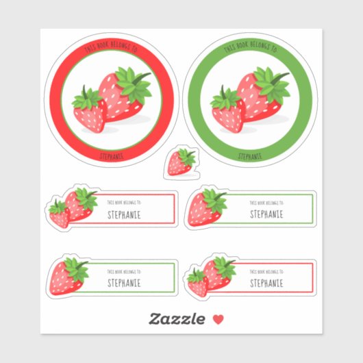 Sticker Patch De Fraise Ce Livre Appartient À (Feuille)