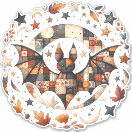 Sticker Patchwork Chat d'Halloween aux couleurs d'automne (Devant)