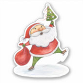 Sticker Patinage Père Noël Cute Noël aquarelle dessin (Devant)