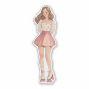 Sticker Patineuse à roulettes de la Saint-Valentin mignonn