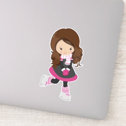 Sticker Patineuse sur glace, Mignonne fille, Cheveux Brown (Détail)