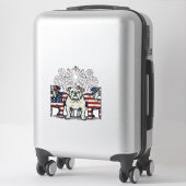 Sticker Patriotic Bulldog Fireworks Vintage Engraving Desi (Sur valise)