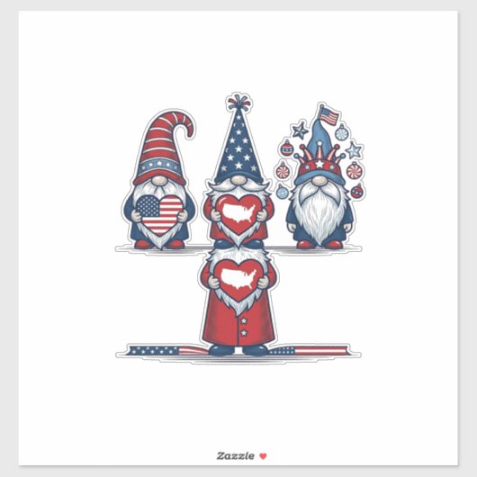 Sticker Patriotic Gnome Trio Vintage Vector Design_1 (Feuille)