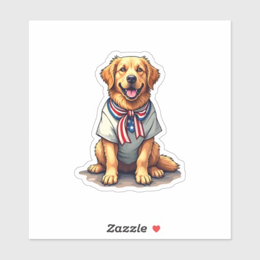 Sticker Patriotic Golden Dog Vintage Engraving Shirt 2 (Feuille)