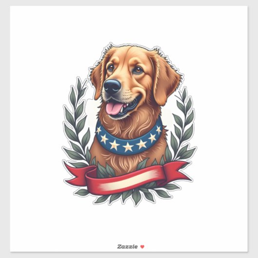 Sticker Patriotic Golden Retriever Americana Art Tee 2 (Feuille)