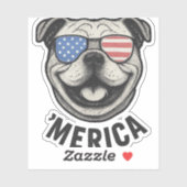 Sticker Patriotique Bulldog 'MERICA - États-Unis Drapeau L (Feuille)