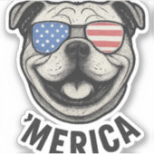 Sticker Patriotique Bulldog 'MERICA - États-Unis Drapeau L (Devant)