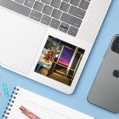 Sticker Pause Matinale Vinyle (Ordinateur portable avec iPhone)