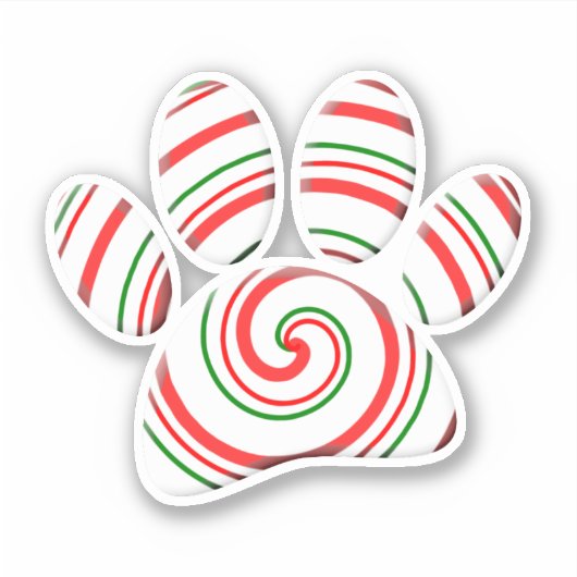 Sticker Paw Chien Pâte Peppermenthe En Rouge Vert Blanc (Devant)