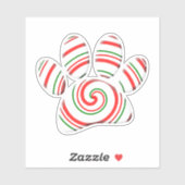 Sticker Paw Chien Pâte Peppermenthe En Rouge Vert Blanc (Feuille)