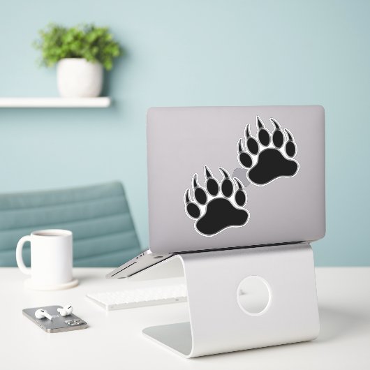 Sticker Paw Ours Noir Argent cool (Ordinateur portable sur le bureau)