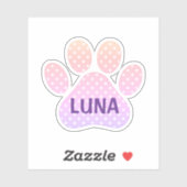 Sticker Paw Print Pastel Rainbow Polka Dots With Name (Feuille)