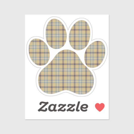 Sticker Paw Shape Plaid Tan Dog Cat (Feuille)