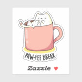 Sticker Pawfee Break Funny Cat Pun de café (Feuille)
