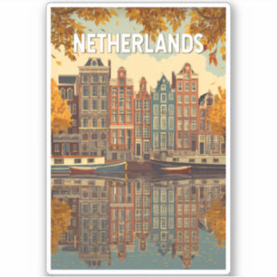 Sticker Pays-Bas Illustration Voyage Art Vintage
