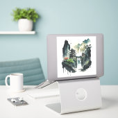 Sticker Paysage antique de l'encre chinoise avec cascade (Ordinateur portable sur le bureau)