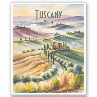 Sticker Paysage aquarelle des collines roulantes de Toscan