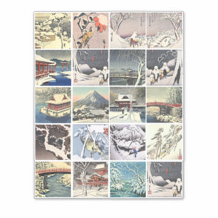 Sticker paysage de neige arbres peintures d'art japonaise