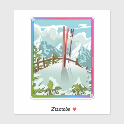 Sticker Paysage de ski dessin animé (Feuille)