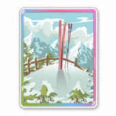 Sticker Paysage de ski dessin animé (Devant)