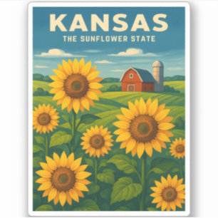 Sticker Paysage du tournesol Vintage voyage rétro Kansas