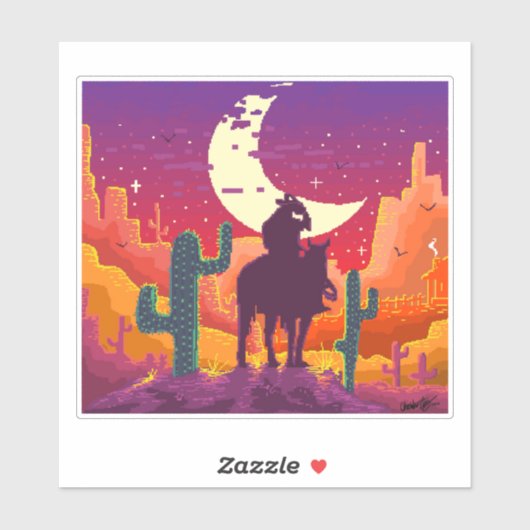 Sticker Paysage occidental avec cowboy (Feuille)