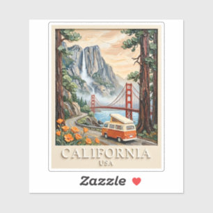 Sticker Paysage Texturé 3D Vintage de Road Trip en Califor