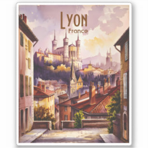 Sticker Paysage urbain à l'aquarelle vintage de Lyon Franc