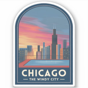 Sticker Paysage urbain de Chicago au coucher du soleil de