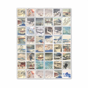 Sticker paysages de neige bois japonais blocs d'art peintu