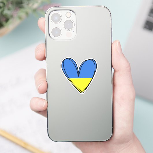 Sticker Peace Heart Love I Stand With Ukraine Button Class (Téléphone)