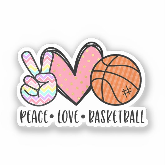Sticker Peace Love Basketball Coeur pour les Ados entre (Recto)