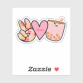 Sticker Peace Love Boba Bubble Tea Cute Nom personnalisé (Feuille)