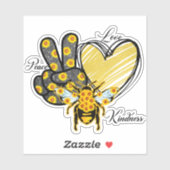 Sticker Peace Love Coeur Honeybee Gold Parties scintillant (Feuille)
