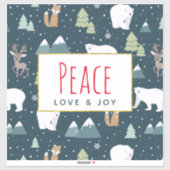 Sticker Peace Love & Joy Cute Christmas Animaux Motif (Feuille)