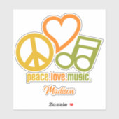 Sticker Peace Love Music nom personnalisé (Feuille)