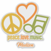 Sticker Peace Love Music nom personnalisé (Devant)