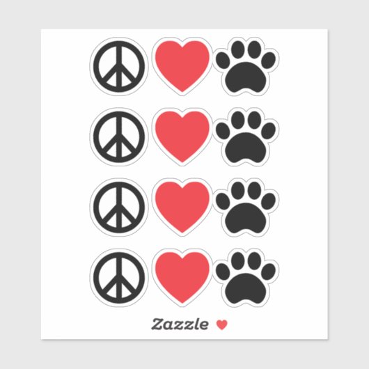 Sticker Peace Love Paw (Feuille)