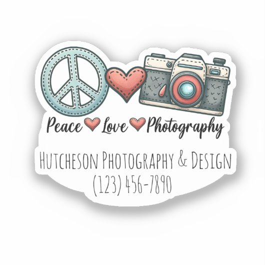 Sticker Peace Love Photographe Caméra Cadeau (Recto)