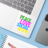 Sticker Peace Love Travail social (Ordinateur portable avec iPhone)