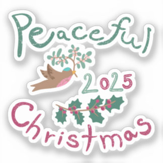 Sticker Peaceful Christmas 2025 mistletoe bird Ornament