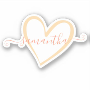 Sticker Peach Pink Calligraphy Nom calligraphique Coeur