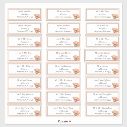 Sticker Peach Poppies Mariage Moderne Floral Adresse d'inv (Feuille)