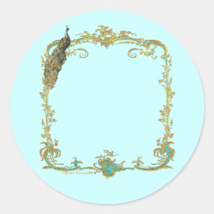 Sticker Peacock avec cadre or "Save the Date"