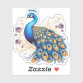 Sticker Peacock Avec Fleurs Violettes (Feuille)