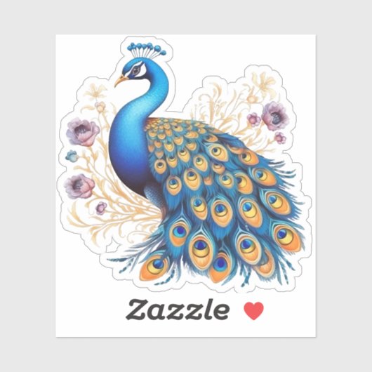 Sticker Peacock Avec Fleurs Violettes (Feuille)