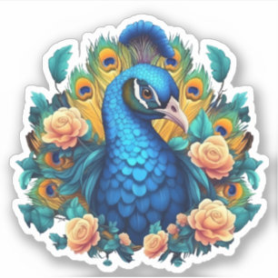 Sticker Peacock Avec Roses Peach